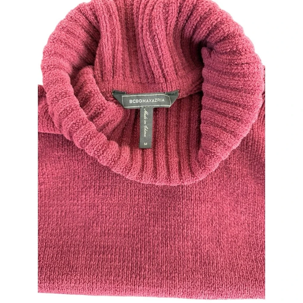 BCBG Chenille Turtleneck Sweater Womens Sz‎ M Red Colorblock Super Soft Pullover